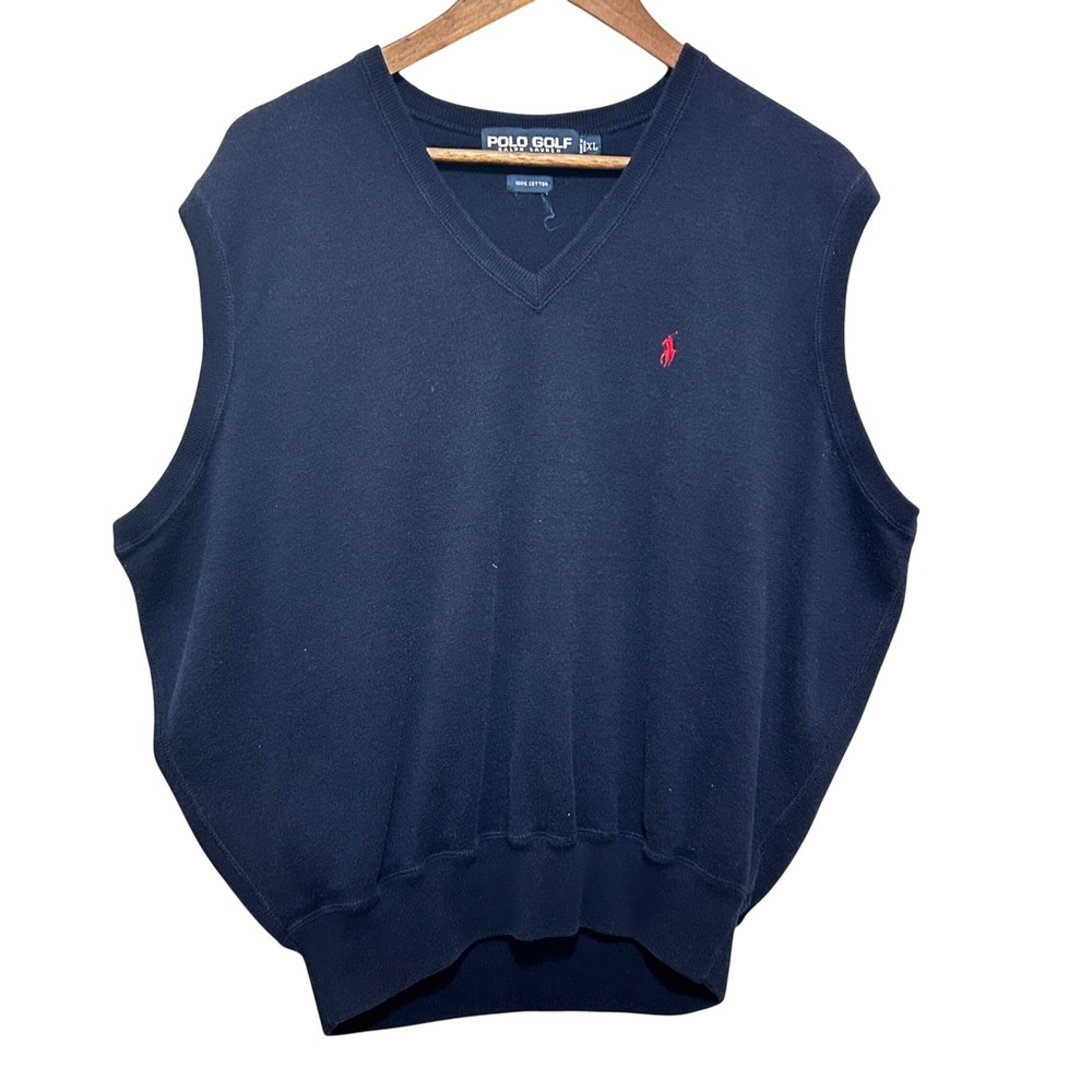 Polo Golf Ralph Lauren Mens Preppy Old Money Sweater Vest XL Navy V-Neck Classic